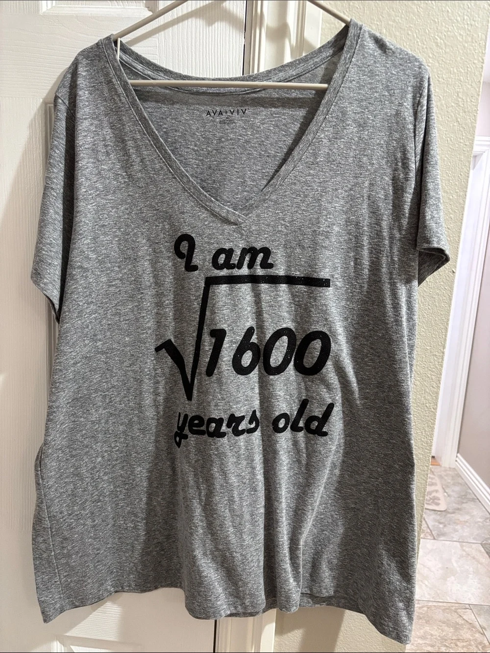 Ava & Viv Gray V-Neck Graphic Tee with Black Print- 40th Birthday Tee